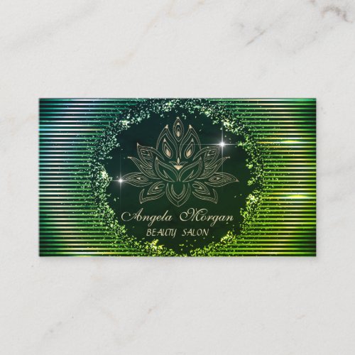 Professional Lotus Flower Stripes Green Business Card