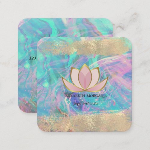 Professional Lotus Gold Brush Stroke Opal Square Business Card