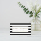 Professional Luxe Black and White Striped Business Card (Standing Front)