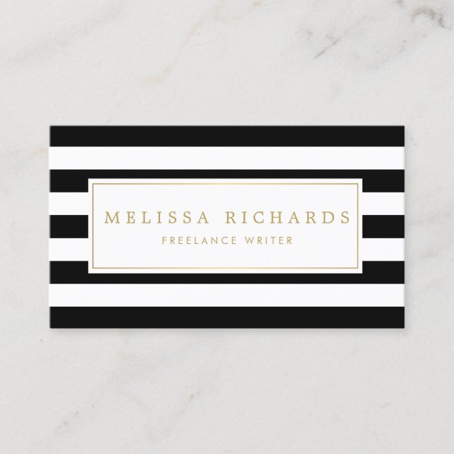 Professional Luxe Black and White Striped Business Card (Front)