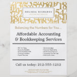 Professional Luxe Faux Gold Numbers Accountant Flyer<br><div class="desc">This professionally designed flyer template perfectly coordinates with the matching business cards and stationery for an elevated esthetic for your accounting or financial services business. An abstract pattern of overlapping faux gold numbers creates an intriguing design motif in the background. Customize the fields with your own promotion or offering. Original...</div>