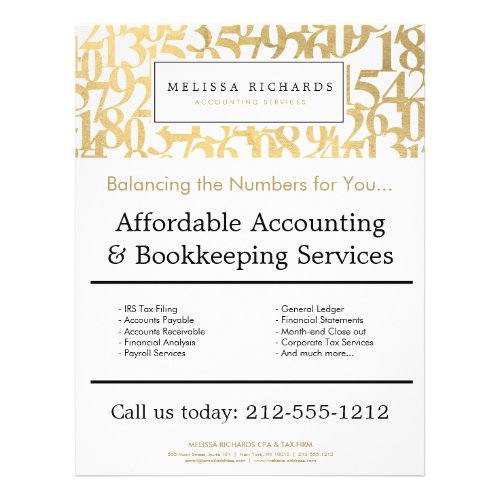 Professional Luxe Faux Gold Numbers Accountant Flyer