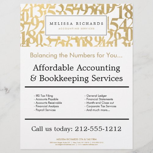 Professional Luxe Faux Gold Numbers Accountant Flyer