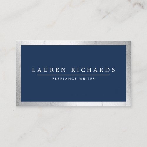 Professional Luxe Faux Silver and Navy Blue Business Card