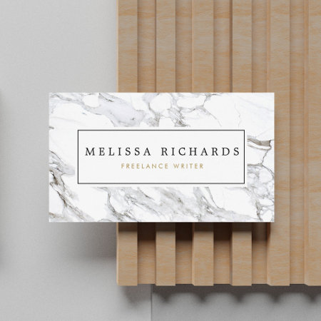 Professional Luxe Minimalist White Marble Business Card