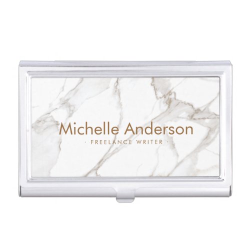 Professional Luxe Minimalist White Marble  Business Card Case