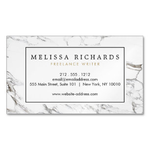 Professional Luxe Minimalist White Marble Business Card Magnet