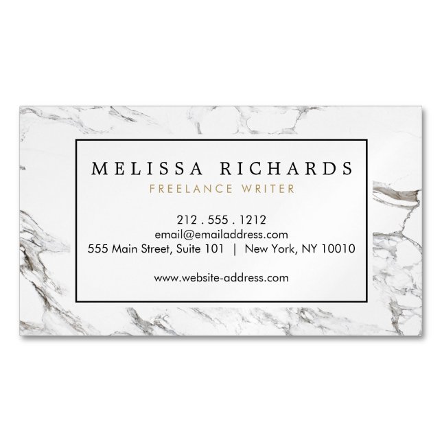Professional Luxe Minimalist White Marble Business Card Magnet (Front)