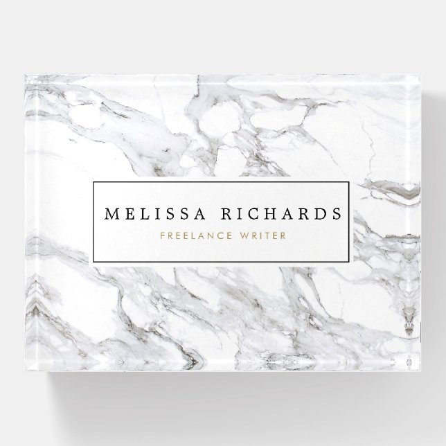 Professional Luxe Minimalist White Marble Paperweight (Front)