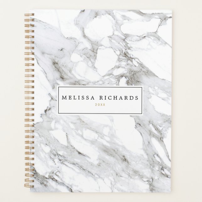 Professional Luxe Minimalist White Marble Planner (Front)