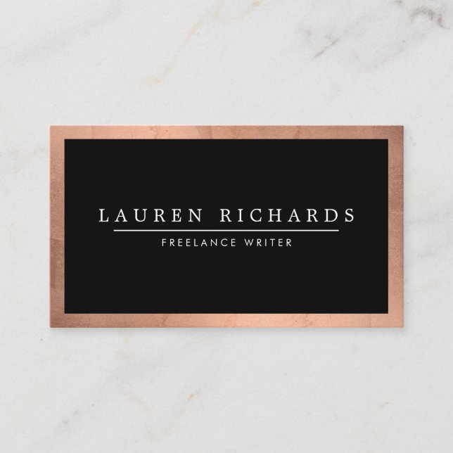 Professional Luxe Rose Gold and Black Business Card (Front)