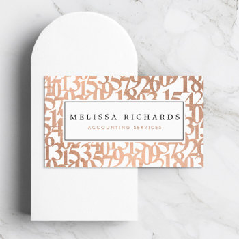 Professional Luxe Rose Gold Numbers Accountant Business Card by 1201am at Zazzle