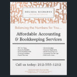 Professional Luxe Rose Gold Numbers Accountant Flyer<br><div class="desc">This professionally designed flyer template perfectly coordinates with the matching business cards and stationery for an elevated esthetic for your accounting or financial services business. An abstract pattern of overlapping faux rose gold numbers creates an intriguing design motif in the background. Customize the fields with your own promotion or offering....</div>