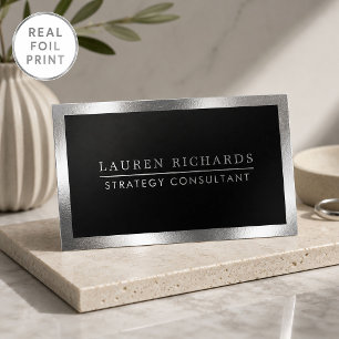 Professional Luxe Silver Foil and Black Business Cards