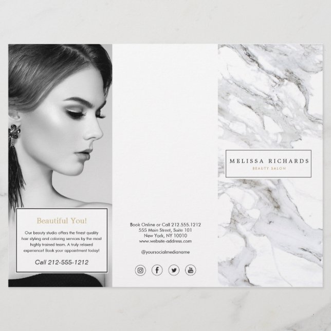Professional Luxe White Marble Tri-Fold Brochure Flyer (Front)