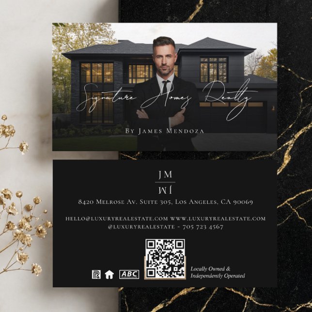 Professional Luxury Black Real Estate Agent Photo  Business Card (Professional Luxury Black Real Estate Agent Photo Business Card)