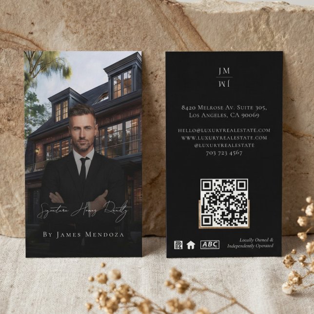 Professional Luxury Black Real Estate Agent Photo  Business Card (Professional Luxury Black Real Estate Agent Photo Business Card)