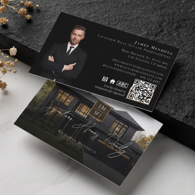 Professional Luxury Black Real Estate Broker Photo Business Card (Professional Luxury Black Real Estate Broker Photo Business Card)
