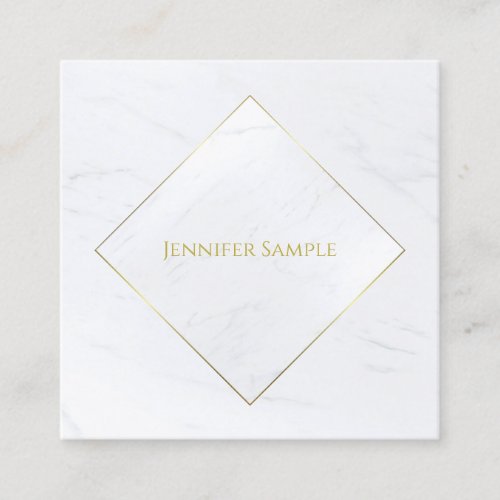 Professional Luxury Elegant White Marble Gold Text Square Business Card