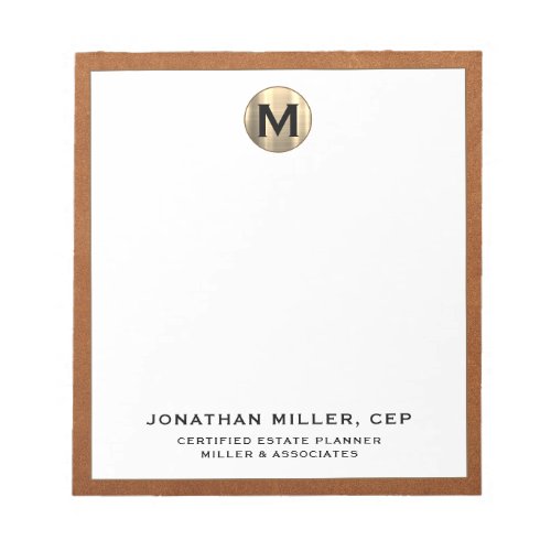 Professional Luxury Gold Initial Notepad