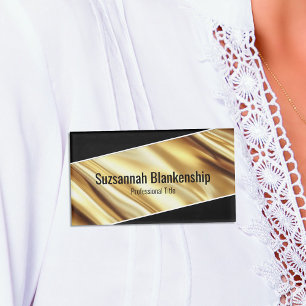 Professional Luxury Gold Ribbon Black Text Name Tag