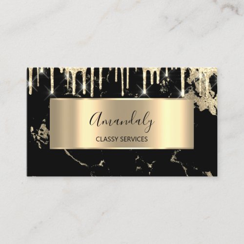 Professional Luxury Gold Royal Marble Black Drip  Business Card
