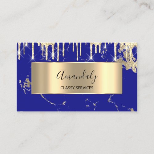 Professional Luxury Gold Royal Marble Blue Drip  Business Card