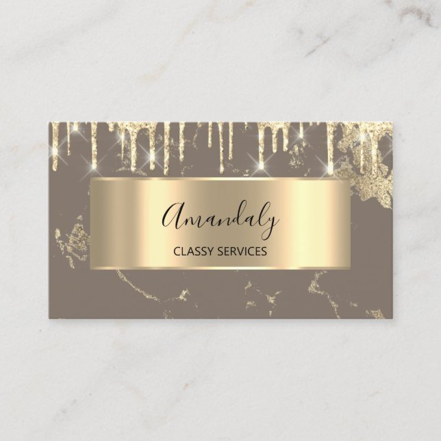 Professional Luxury Gold Royal Marble EffectDrip   Business Card (Front)