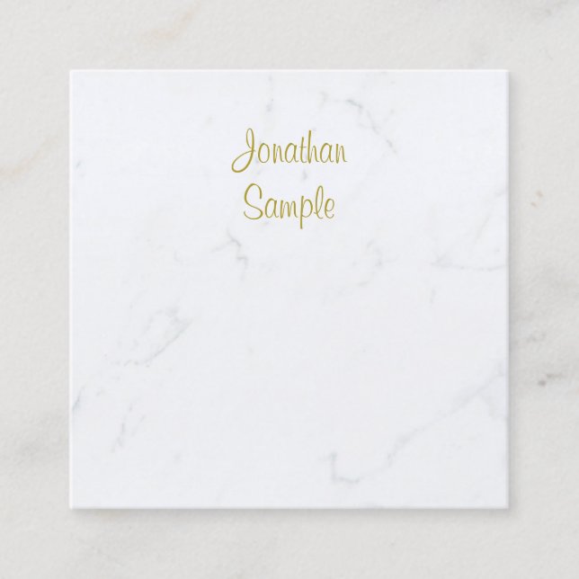 Professional Luxury Modern White Marble Gold Text Square Business Card (Front)