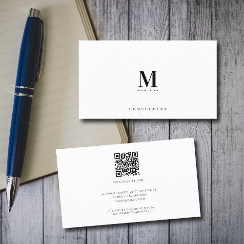 Professional Luxury Monogram Minimalist QR Code Business Card
