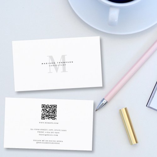 Professional Luxury Monogrammed Minimalist QR Code Business Card