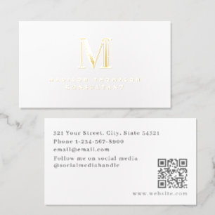 Professional Luxury Monogrammed Minimalist QR Code Foil Business Cards