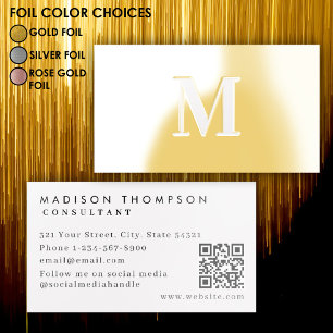 Professional Luxury Monogrammed QR Code Real Gold  Foil Business Cards