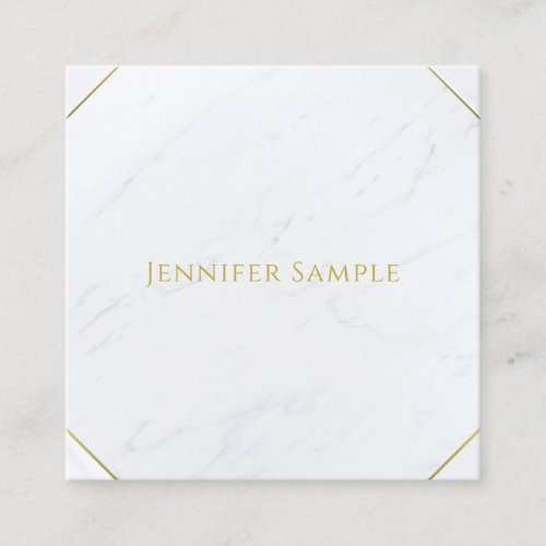 Professional Luxury White Marble Gold Text Modern Square Business Card