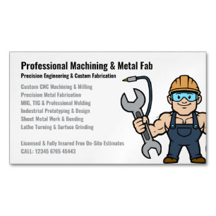 Professional Machining Metal Fabrication Cartoon Business Card Magnet