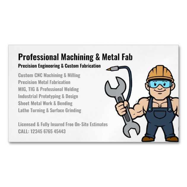 Professional Machining Metal Fabrication Cartoon Business Card Magnet