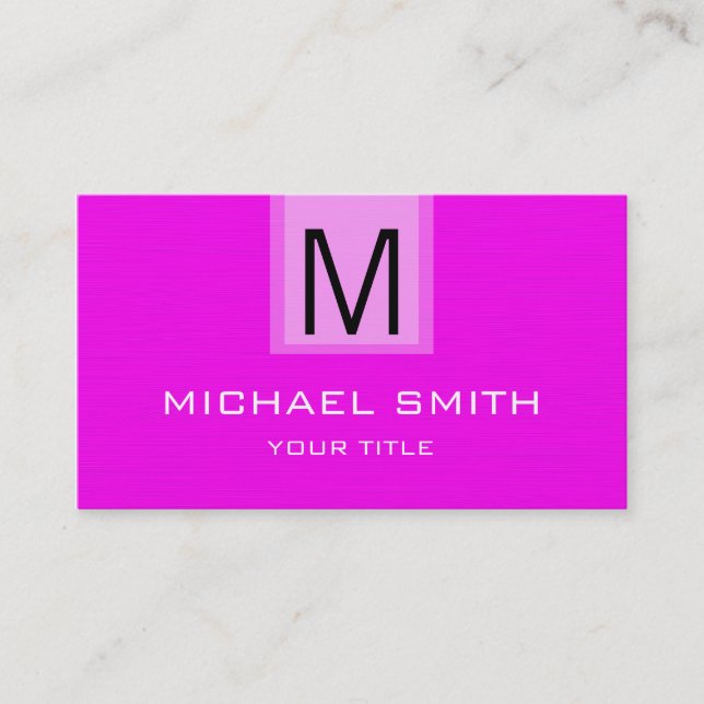 Professional Magenta Solid Color Monogram Business Card (Front)