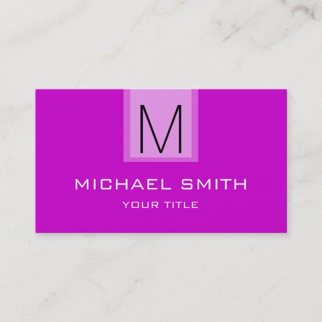 Professional Magenta Solid Color Monogram Business Card (Front)