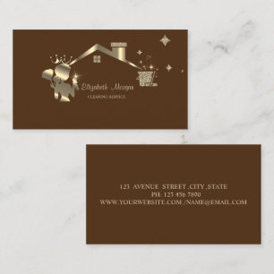 Professional Maid Cleaning House Brown Business Card