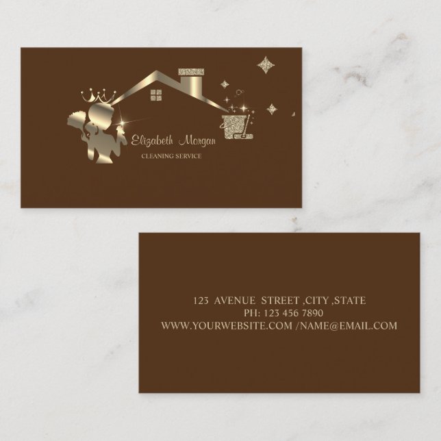 Professional Maid Cleaning House Brown Business Card (Front/Back)