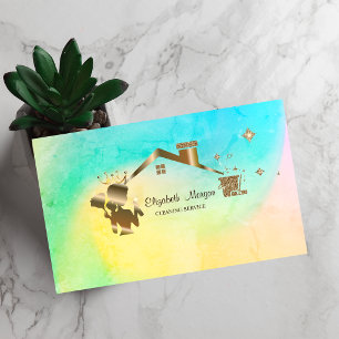Professional Maid Cleaning House Green Business Card