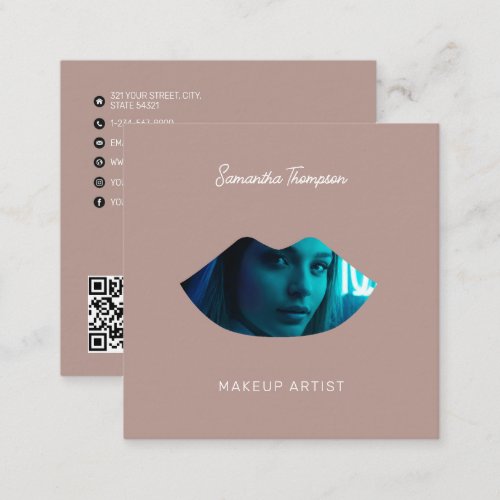 Professional Makeup Artist 2 Photo Lips Pink Square Business Card
