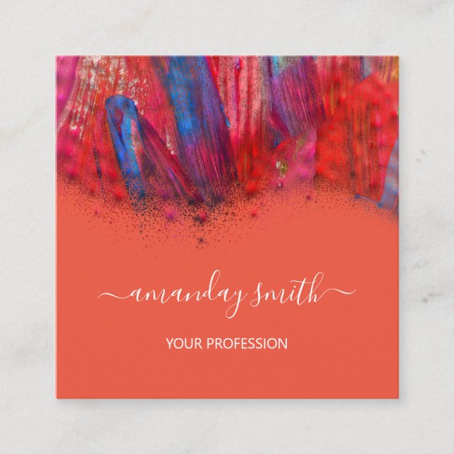 Professional Makeup Artist Abstract Strokes Square Business Card (Front)