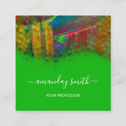 Professional Makeup Artist Artwork Abstract Green Square Business Card