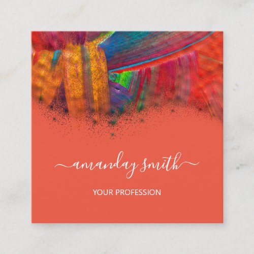 Professional Makeup Artist Artwork Abstract Orange Square Business Card