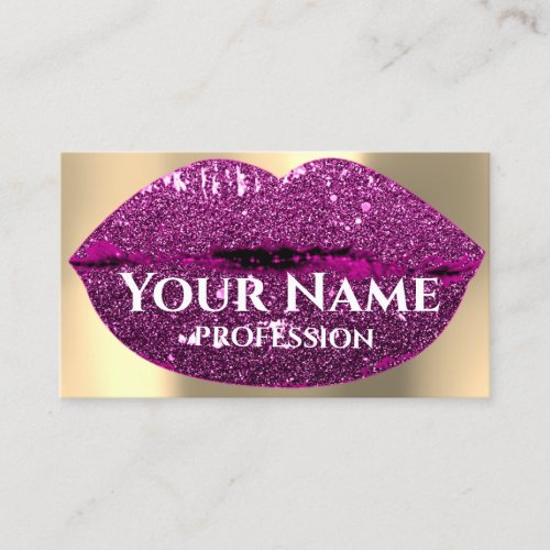 Professional Makeup Artist Berry Glitter Lips Gold Business Card
