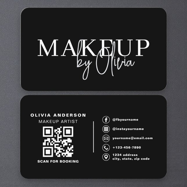 Professional Makeup Artist Black White Business Card (Creator Uploaded)