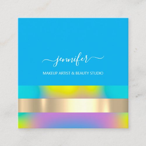 Professional Makeup Artist Blue Gold Hairdresser Square Business Card