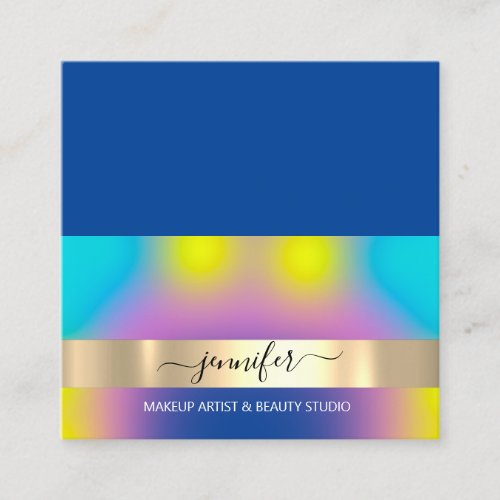 Professional Makeup Artist Brushed Hair Nails Navy Square Business Card