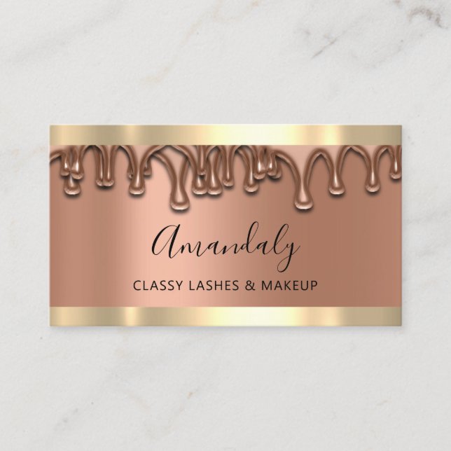 Professional Makeup Artist Copper Rose Lashes Drip Business Card (Front)